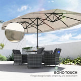 15ft Cream White Patio Umbrella UPF30 Outdoor Umbrella with Fringe and Crank Handle 86970460