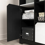 ZUN Multifunctional Open Storage Space Bookcase with Doors and Drawer, Black & White, Modern Style W409P171389