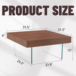 ZUN Walnut Colored Square MDF Coffee Table - 31.5"x31.5" with Tempered Glass Legs.Density Board W1151P233512