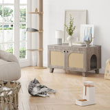 Flip Top Hidden Cat Litter Box Enclosure Furniture Cabinet with Rattan Decorated Doors for Your T3623P354970