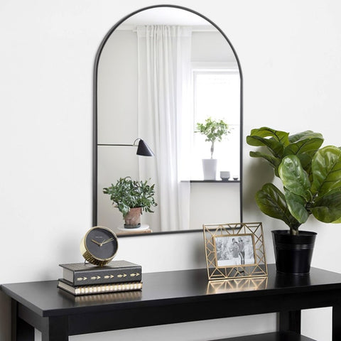 ZUN 36"*24"Aluminum alloy fine-edged right-angle arched black wall mirror Decorative Bathroom Mirror T3106P264138