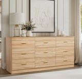 Modern Natural 9-Drawer Dresser for Bedroom - Ample Storage Wide Chest of Drawers, Sturdy & Safe W1785P221010
