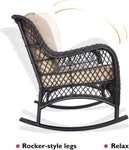 ZUN Outdoor Patio Wicker Rocker Chair, Porch Rattan Rocking Chair with Soft Cushions, Khaki 85451455