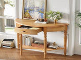 TREXM Farmhouse Half Moon Console Table with Drawer & Shelf - Rustic Accent Table, Sofa Table for N715P383795D