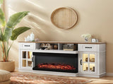 Brown Top Washed White Cabinet Fireplace TV Stand for 36 Inch Insert, 2 Doors 2 Drawers 1 Shelf 57996039