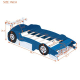 Twin Size Race Car-Shaped Platform Bed with Wheels,Blue WF311965AAC
