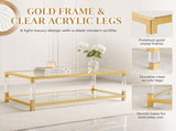 Modern Acrylic Leg Coffee Table, Double Layer Tempered Glass Top with Golden Metal Frame, W1727P194947