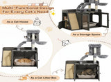 Litter Box Enclosure with Cat Tree, Hidden Litter Box with LED Light, Sisal Scratching Board and N704P443507E