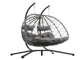 2 Persons Egg Chair with Stand Indoor Outdoor Swing Chair Patio Wicker Hanging Egg Chair Hanging 00595291