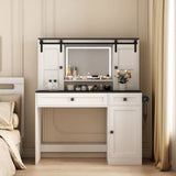 Farmhouse Dressing Table Makeup Table, 43" Wide Dressing Table with Lighted Mirror and Makeup W1321P190642