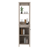 ZUN Linen Single Door Cabinet 59" H, Two Interior Shelves, Two Open Shelves, Light Gray B097133249