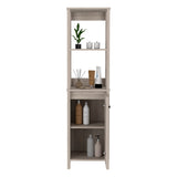 Linen Single Door Cabinet 59" H, Two Interior Shelves, Two Open Shelves, Light Gray B097133249