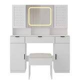 ZUN Large Vanity Table Set with LED Lighted Mirror and 2 DIY Pegboards, 5 Hooks, Vanity Desk with 20626149