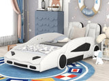 Twin Size Race Car-Shaped Platform Bed with Wheels, White 51942082