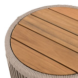 Outdoor Rattan rope & Acacia Wood Side Table - Patio Balcony Furniture for Garden, Yard, Balcony N770P298633B