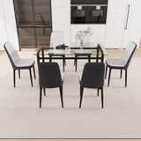 51" 6 person glass dining table set, kitchen set with black metal leg dining table and chairs, 41483916