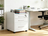 White 3 Drawer Mobile File Cabinet for Office Document Organization, Lockable, Edged Top, Rolling 49986537
