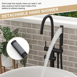 Freestanding Bathtub Faucet Floor Mount Tub Filler Matte Black, Swivel Gooseneck Spout with Cylinder W1243P316229