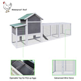 Gray Wooden Chicken Coop Outdoor Hen House with Run, Waterproof Roof & Nesting Box, Rabbit Duck W773P326843