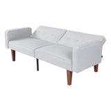 Modern Cotton Fabric Futon Sofa with Tufted Backrest, Adjustable Reclining Couch with Wood & Metal 56033481
