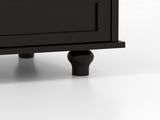 Minimalist Black Buffet Cabinet with Double Glass Doors and Drawer, Modern Wooden Storage Sideboard 26388624