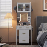 Small Vanity Desk with Sliding Mirror and LED Lights, Makeup Table with Charging Station and Storage 26697080