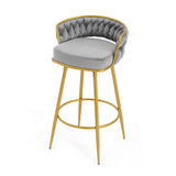 ZUN Swivel Counter Height Bar Stools Set of 2,31.5"Bar Height Stools with Hand-Woven Backrest & Gold N762P216979E