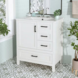 30" White Bathroom Vanity with Sink Combination Set, Bathroom Storage Cabinet with Soft Close Door, N729P177787K