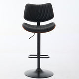 Walnut Bentwood Bar Stools Mid Century Modern Adjustable Counter Height Black Leather Upholstered W1143P173514