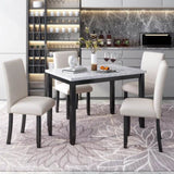 Faux Marble 5-Piece Dining Set Table with 4 Thicken Cushion Dining Chairs Home Furniture, 01666877
