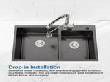 Stainless Steel Kitchen Sink, 32x19 Double Bowl in Black, Overmount Handmade Sink, with US 87676543