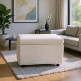 Beige Corduroy Upholstered Storage Ottoman Black Round Rubber Feet 634343cm, Hidden Storage 19934584