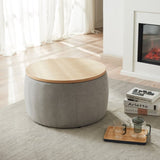 Round Storage Ottoman, 2 in 1 Function, Work as End table and Ottoman, Grey W48735177