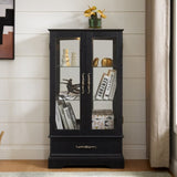 Lighted Glass Curio Cabinet with Adjustable Shelves - Elegant 2-Door Display Cabinet & Built-in W1758P297549