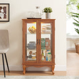 2 Doors Curio Cabinet with Tempered Glass Doors, Curio Cabinets with Mirrored Back Panel and W2275P177197