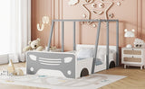 ZUN Twin Size Car-shaped Bed with Roof,Wooden Twin Floor Bed with wheels and door Design,Montessori 45644784