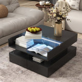 U-Can Lift-Top Coffee Table with 2 Drawers, Modern Square Coffee Table with Glass Top and High-Gloss N724P290043B