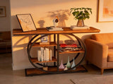 41.3 Inch Industrial Console Table for Entryway, Narrow Sofa Table with Storage Shelves & Circle W3101P460015