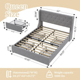 Queen Size Bed Frame with 4 Storage Drawers and Wingback Headboard, Button Tufted Design, Dark Grey W1303P227900
