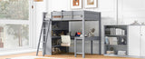 ZUN Full Size Loft Bed with Desk and Shelf - Gray 55051044