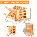 Bamboo Dish Rack, 3-Tier Foldable Wood Dish Drying Rack for Kitchen Counter Space-Saving Organizer 64622063