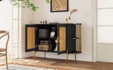 TREXM 2-Door Elegant Curved Dining Cabinet with Gold Trim and Woven Rattan Doors for Dining Room N715P172740B