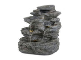 5-Tiered Concrete Tall Slim Fountain, 23.85"H LED-Lit Column, Space-Saving Modern Outdoor Accent, N765P324556G