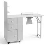 White MDF Folding Nail Desk with 2 Drawers, Cabinet Door & Storage Shelf 24303775