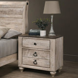 Imerland Contemporary White Wash Finish Bedroom Set with Queen Sleigh Bed, Dresser, Mirror, Two T2574P201581