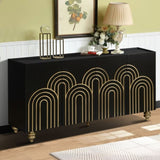 Modern Fluted Sideboard Buffet with Storage, Curve Element with Strict Lines, 4 Doors Storage W1445P256479