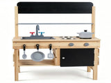 Natural Fir Wood Kids Outdoor Mud Kitchen Playset with Stainless Steel Sink & Stoves, Pretend Play 44198763