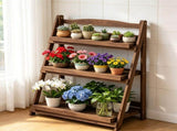 3-Tier Ladder Plant Stand, Foldable Fir Wood Flower Pot Rack with A-Shaped Reinforced Structure, 36274968