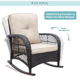 ZUN Outdoor Patio Wicker Rocker Chair, Porch Rattan Rocking Chair with Soft Cushions, Khaki 85451455