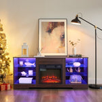 ZUN TV Stand Electric Fireplace Glass Shelves, 3D Fireplace TV Stand with LED Lights Wood with USB W1758P215084